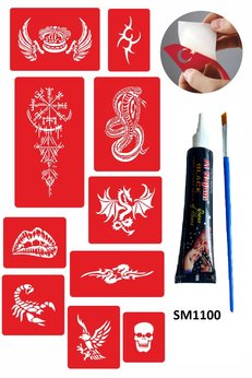 Airbrush Tattoo Efsane Tasarımlar Kınayla Geçici Dövme Kampanya Seti 1 Tüp Siyah Kına 10 Desen