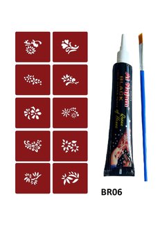 Airbrush Tattoo Minimal Geçici Dövme Yapma Seti 10 Desen 1 Tüp Kına Br006