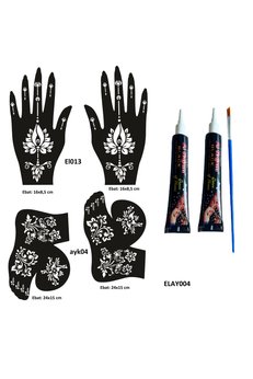 Airbrush Tattoo Lotus Model El Ve Ayak Kına Kalıpları 2 Tüp Kına Ve Fırça Hediyeli