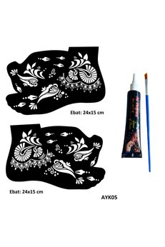 Airbrush Tattoo Sümbül Desenleri 2 Adet Ayak Kalıbı Ve Siyah Hint Kınası Geçici Dövme Yapma Seti