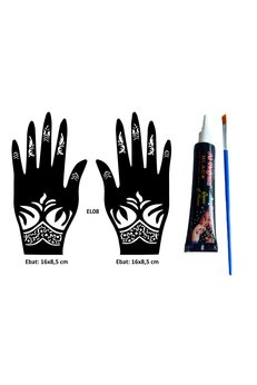 Airbrush Tattoo Tribal Yapraklar El Üstü Dövme Seti 2 Adet Kına Kalıbı Siyah Kına Ve Fırça Hediyeli