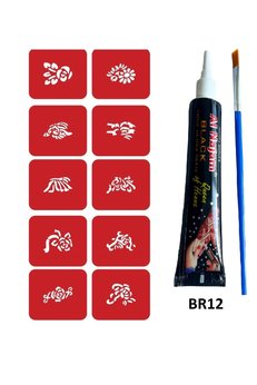 Airbrush Tattoo Minimal Geçici Dövme Yapma Seti 10 Desen 1 Tüp Kına Br012