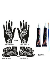 Airbrush Tattoo Gül Model El Ve Ayak Kına Kalıpları 2 Tüp Kına Ve Fırça Hediyeli