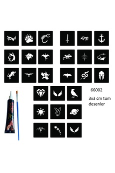 Airbrush Tattoo Minimal 27 Şablon Hint Kınasıyla Geçici Dövme Yapma Seti