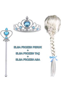Okyanuss Accessories Örgülü Karlar Ülkesi Frozen Elsa Peruğu Tacı Ve Sopası Çocuk Boy