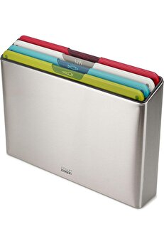 STOREMAX Joseph Folio Icon kesme tahtası seti, saklama kutulu, kaymaz, renk işaretli, 4 parça, büyük, paslanm