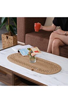 STOREMAX Doğal Jüt Dokuma Masa Örtüsü, Örgülü Sehpa Yolluğu, Oval Masa Örtüsü Yemek Masası veya Teras için (S