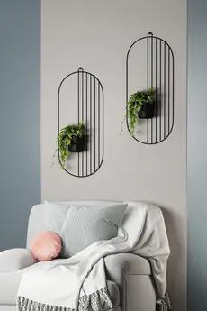 Dekula 2 Li Metal Duvar Saksılığı Dekorasyon Saksı Oval Çiçeklik Standı Vazo Çiçek Siyah