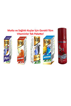 Gold Bi̇rd Kafes Kuşları İçi̇n Vi̇tami̇n Seti̇ Ve Dermo Bi̇t Spreyi̇ 200 Ml