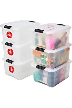 STOREMAX Ohyama Kapaklı Plastik Saklama Kutuları, 15L, 6'lı Set, Şeffaf 1014773