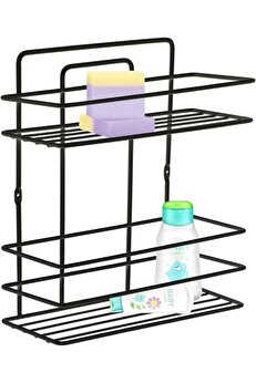 STOREMAX svngsphereshop Banyo Ömür Boyu Paslanmaz Yapışkanlı Siyah 2 Katlı Düz Şampuanlık Tş02, Delmeye Son,
