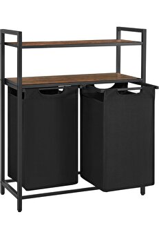 STOREMAX çamaşır sepeti, çamaşır kutusu, 2 bölme, 2 raf, metal çerçeve, 2 x 46 litre, 73 x 33 x 91 cm, -siyah