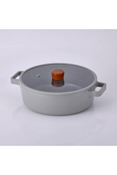 STOREMAX modashine Fika Cam Kapaklı Gri Döküm Sığ Tencere 30 cm D-NEOG230L modascope 1014773