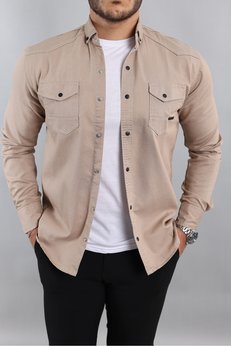 a02teks Slim Fit Erkek Kot Gömlek Krem