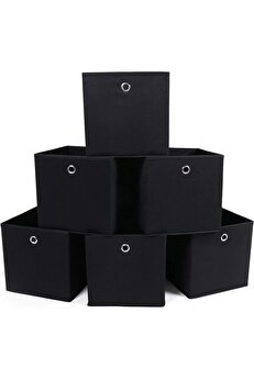 STOREMAX svngsphereshop RFB02H-3 Saklama kutusu, 6 adet, katlanır kutu, parmak delikli, 30 x 30 x 30 cm, siya