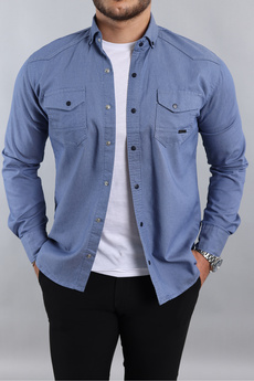 a02teks Slim Fit Erkek Kot Gömlek Mavi