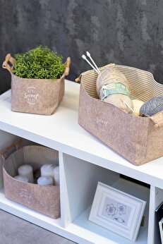 STOREMAX mrtshoppng Keçe Tahta Saplı Düzeleyici Sepet - Çok Amaçlı Saklama Organizer Kutu Maxi 25x18x15cm - m