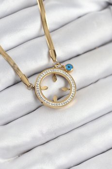 Evimdeyokyok 316L Çelik Zirkon Taşlı Takılabilir Gold Renk Kadın Kolye Tj-Bko10506