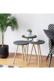 STOREMAX Zigon Sehpa Ahşap Ayaklı Yuvarlak Tasarım ( Gri) 1014773