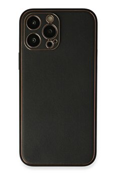 Buti̇k İphone 13 Pro Max Kılıf Coco Deri̇ Si̇li̇kon Kapak - Si̇yah-(5796)