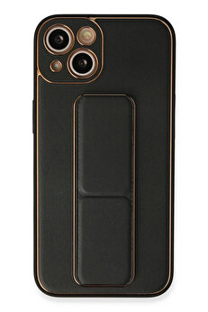 Buti̇k İphone 13 Kılıf Coco Deri̇ Standlı Kapak - Si̇yah-(5796)