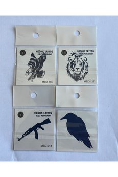 Airbrush Tattoo Karga 4 Adet Birden Minimal 3 Hafta Kalıcı Yarı Kalıcı Geçici Dövme Seti 5 Cm