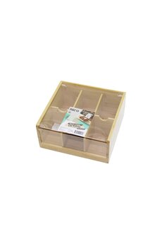 Go İthalat Ahşap Bambu 6 Bölmeli̇ Poşet Çay Kutusu Mi̇ka Plasti̇k Kapak 21X20X10Cm (4457)