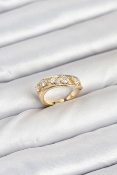 Evimdeyokyok Pirinç Gold Renk Zirkon Taşlı Kadın Yüzük Tj-Byk3872