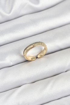 Evimdeyokyok Pirinç Gold Renk Sıralı Zirkon Taşlı Kutup Yıldızı Model Kadın Yüzük Tj-Byk3836