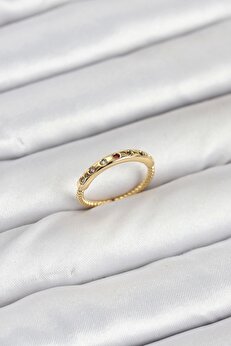 CANSA Pirinç Gold Renk Renkli Zirkon Taşlı Kadın Yüzük