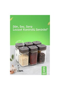 Toptan Bulurum Cam Tuzluk Baharatlık – 360° Döner Kapaklı | 3 Delik Tipiyle Ayarlanabilir Akış 6 ADET