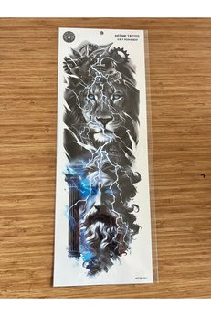 Airbrush Tattoo Aslan 1 Hafta Kalıcı Tam Kol Bacak Yapıştırma Geçici Dövme 46 Cm