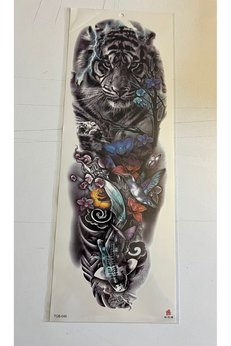 Airbrush Tattoo Çiçekli Aslan 1 Hafta Kalıcı Tam Kol Bacak Yapıştırma Geçici Dövme 46 Cm
