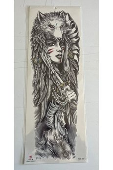 Airbrush Tattoo Kızıl Bozkurt 1 Hafta Kalıcı Tam Kol Kaplama Bacak Yapıştırma Geçici Dövme 46 Cm