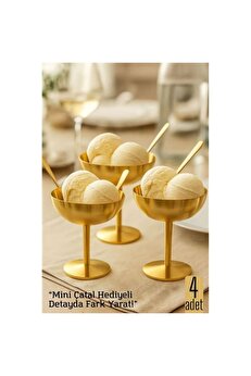 Toptan Bulurum 4 lü Gold Inox Çelik Ayaklı Dondurma ve Sunum Kasesi – Tatlı, Lokum ve Sunum Kabı