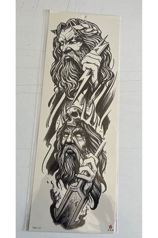 Airbrush Tattoo Tanrıların Savaşı 1 Hafta Kalıcı Tam Kol Bacak Yapıştırma Geçici Dövme 46 Cm