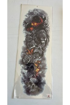 Airbrush Tattoo Aslan Kelebek 1 Hafta Kalıcı Tam Kol Bacak Yapıştırma Geçici Dövme 46 Cm