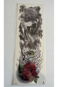 Airbrush Tattoo Bozkurt Baykuş 1 Hafta Kalıcı Tam Kol Bacak Yapıştırma Geçici Dövme 46 Cm