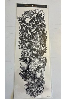 Airbrush Tattoo İskelet 1 Hafta Kalıcı Tam Kol Kaplama Bacak Yapıştırma Geçici Dövme 46 Cm