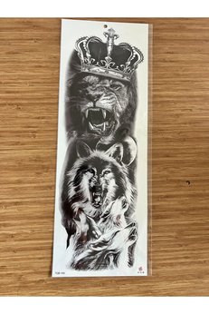 Airbrush Tattoo Aslan Kurt 1 Hafta Kalıcı Tam Kol Bacak Yapıştırma Geçici Dövme 46 Cm
