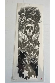 Airbrush Tattoo Kanatlı Kuru Kafa 1 Hafta Kalıcı Tam Kol Bacak Yapıştırma Geçici Dövme 46 Cm