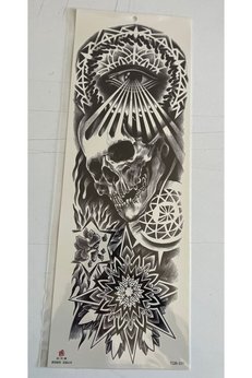 Airbrush Tattoo İskelet Mandala 1 Hafta Kalıcı Tam Kol Bacak Yapıştırma Geçici Dövme 46 Cm