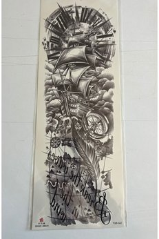 Airbrush Tattoo Gemi Tüy 1 Hafta Kalıcı Tam Kol Kaplama Bacak Yapıştırma Geçici Dövme 46 Cm