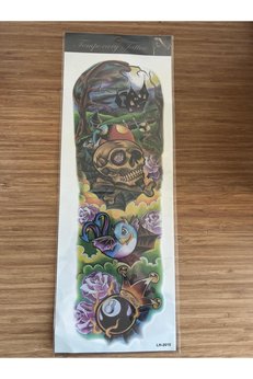 Airbrush Tattoo İskelet 1 Hafta Kalıcı Tam Kol Bacak Yapıştırma Geçici Dövme 46 Cm