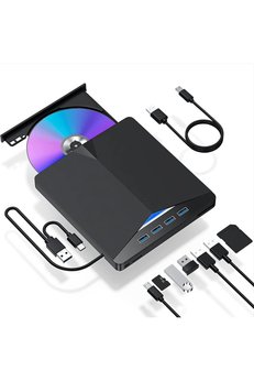 TechTic 7in1 Harici DVD-ROM USB 3.0 HUB Çoğaltıcı TF SD Kart Okuyucu Type C Kablolu DVD Player CD