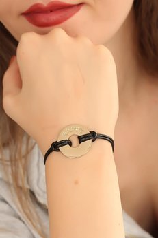 Evimdeyokyok Happy (Mutlu) Siyah Deri İpli Unisex Mood Bileklik Tj-Bb1987