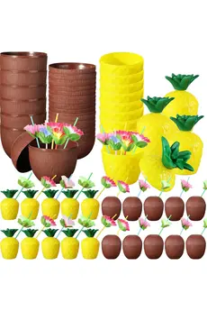 Evimdeyokyok Tropikal Parti Bardak Seti – Ananas Ve Hindistan Cevizi Şekilli Pipetli Bardaklar (20 Adet)