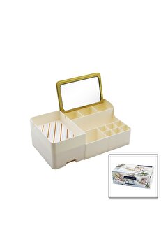 Go İthalat Aynalı Bambu - Çekmeceli̇ Makyaj - Takı Organi̇zer Sert Plasti̇k 13 Bölmeli̇ 28.5X17.5X9.5Cm (5372