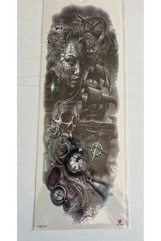 Airbrush Tattoo Yelken Pusula 1 Hafta Kalıcı Tam Kol Bacak Yapıştırma Geçici Dövme 46 Cm