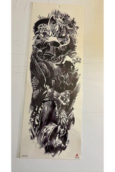 Airbrush Tattoo Kuru Kafa Melek 1 Hafta Kalıcı Tam Kol Bacak Yapıştırma Geçici Dövme 46 Cm